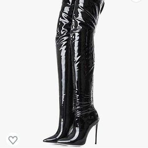 Kitulandy Women's Over The Knee Boots High Heels Zipper Leather Thigh High Boot
